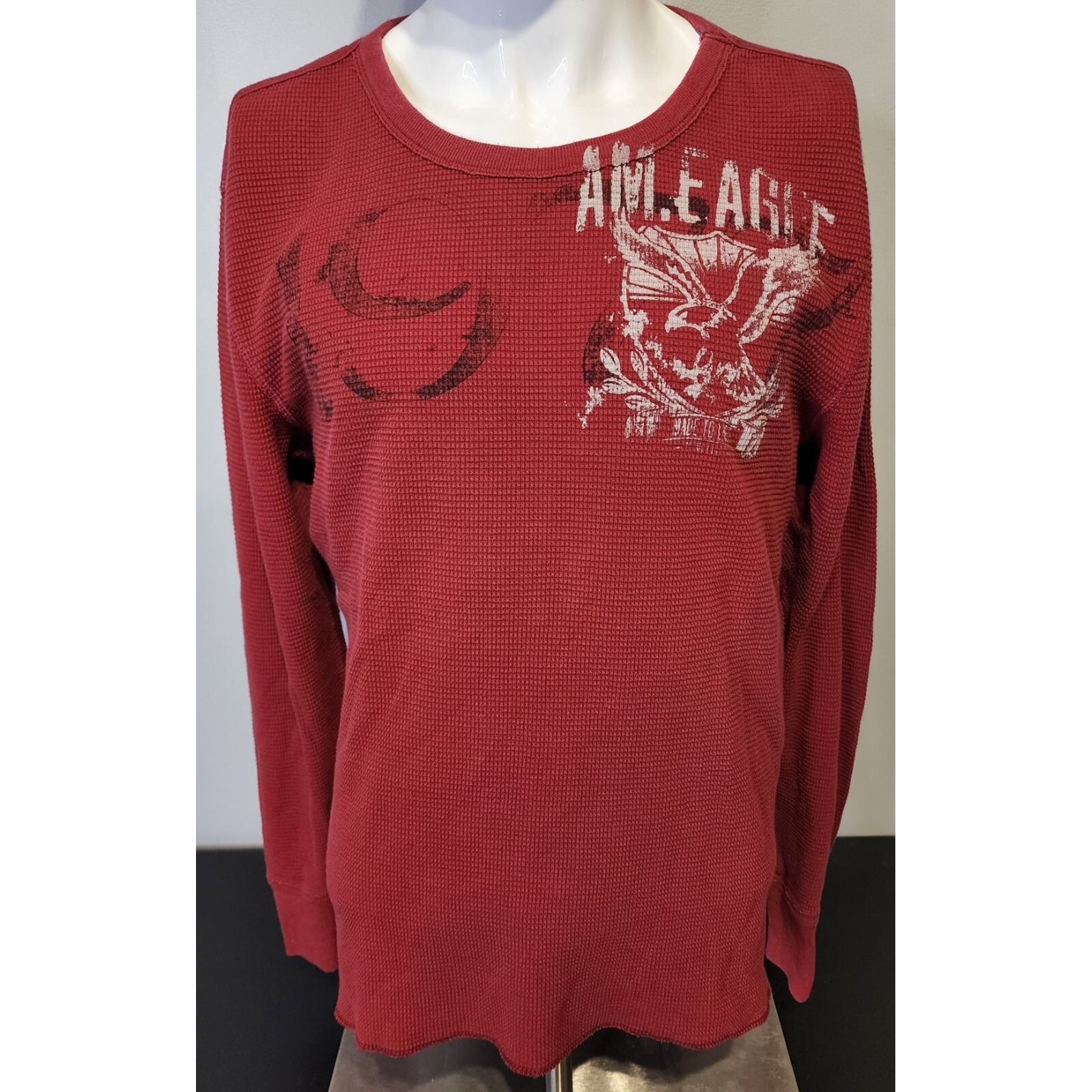 American Eagle Outfitters Mens Large Burgundy Red Long Sleeve Shirt Vintage Fit